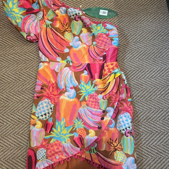 FARM Rio One-Shoulder Tropical Fruit Mini Dress - Pink Multi - Picture 4 of 6